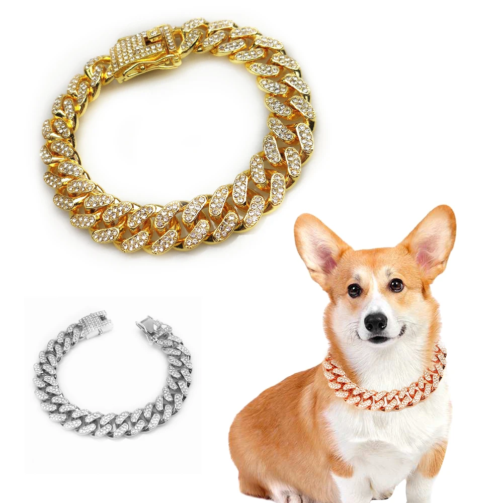 Chain Quick Link - ラインストーン犬チェーン首輪金属強力なゴールドキューバリンク犬ネックレス高級ダイヤモンド子犬猫首輪犬ジュエリーアクセサリー